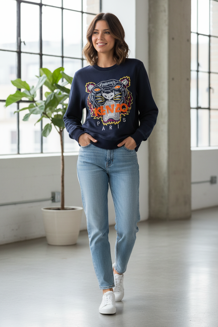 Kenzo Paris Tiger Embroidered Navy Sweatshirt S RRP $600