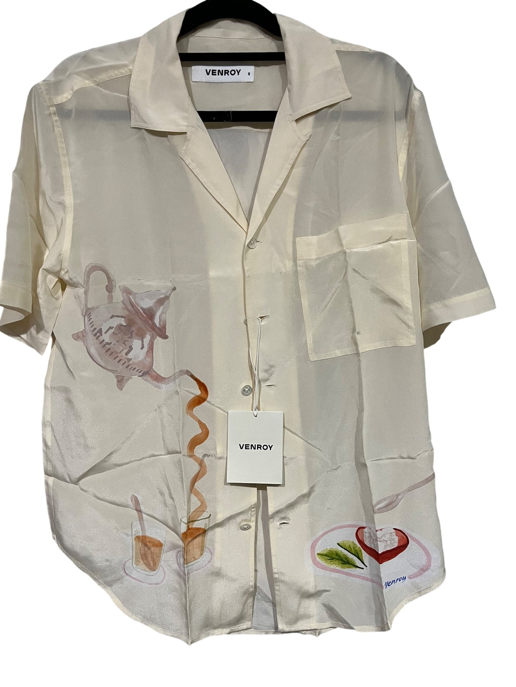 Venroy Silk Camp Collar Shirt With Tea Print - Image 1