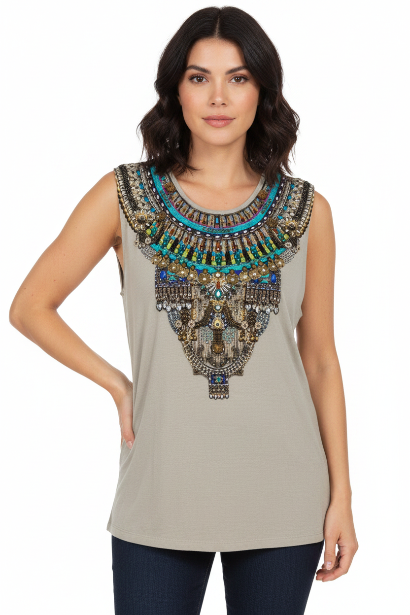 Camilla Embellished Sleeveless Tank Top