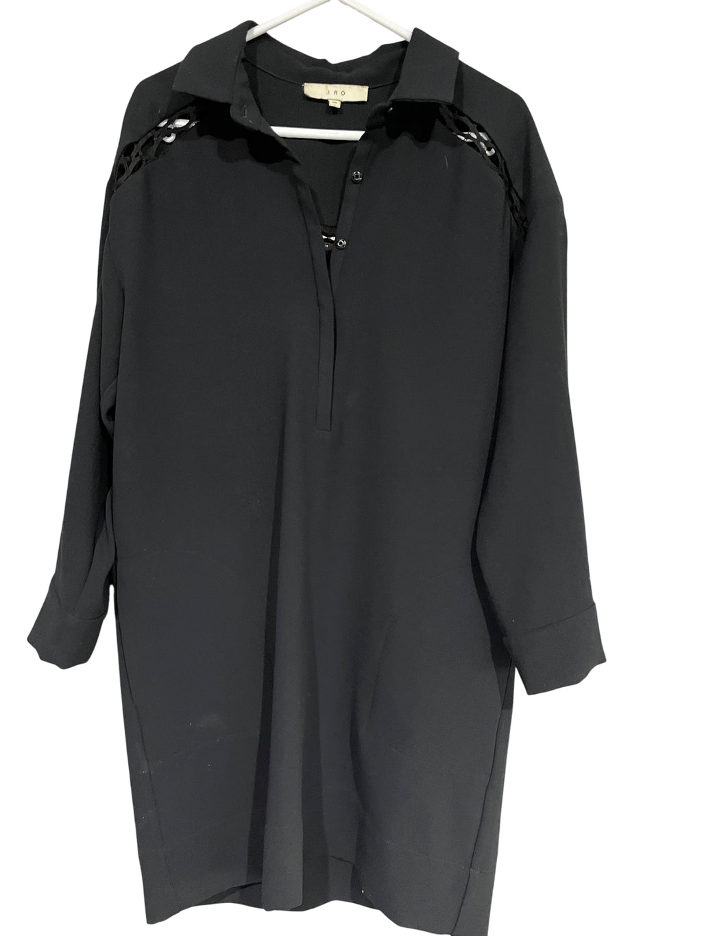 IRO Clemens Black Long Sleeve Shirt Dress With Lace Detail - Image 1