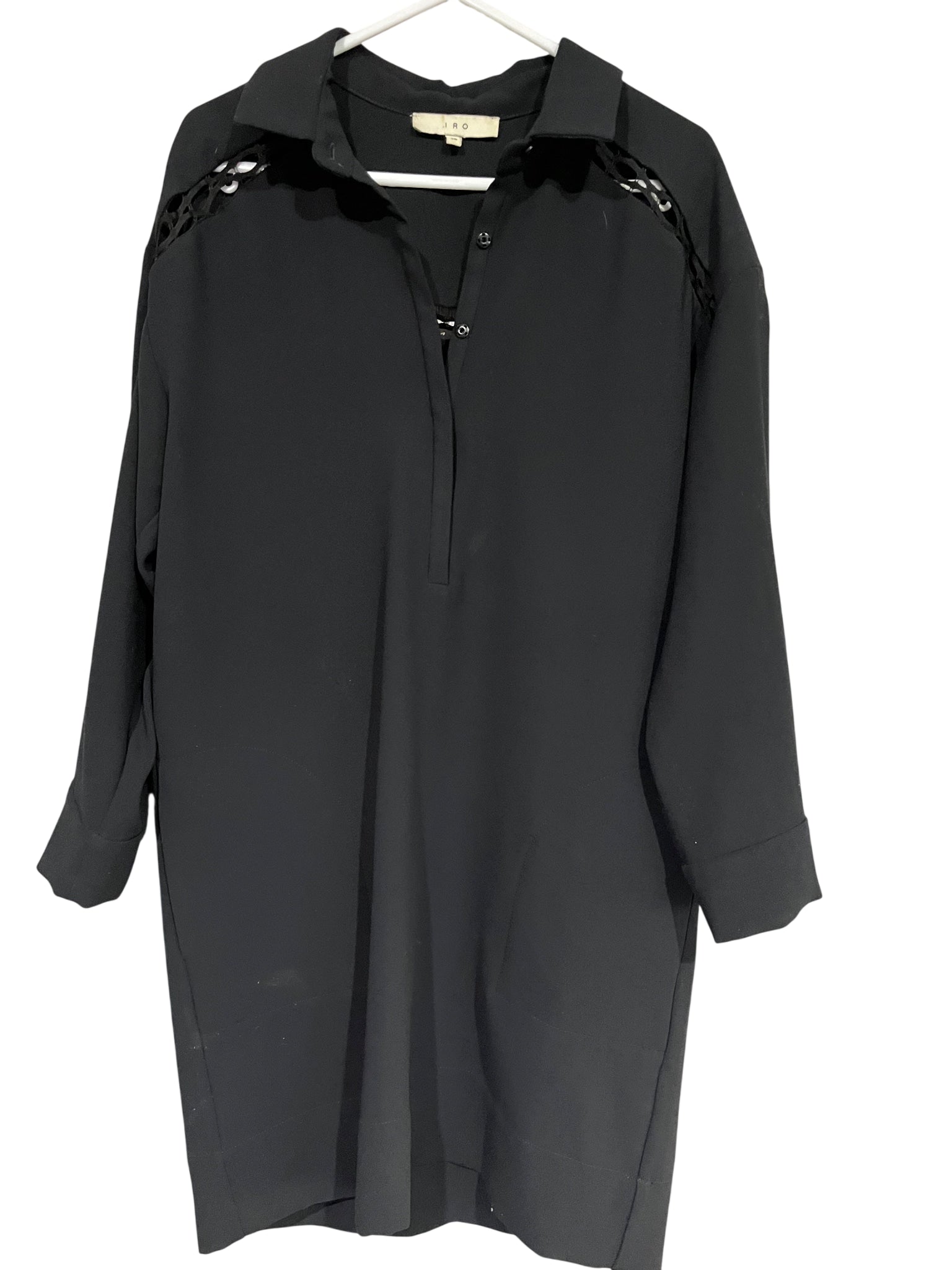 IRO Clemens Black Long Sleeve Shirt Dress With Lace Detail - Image 1
