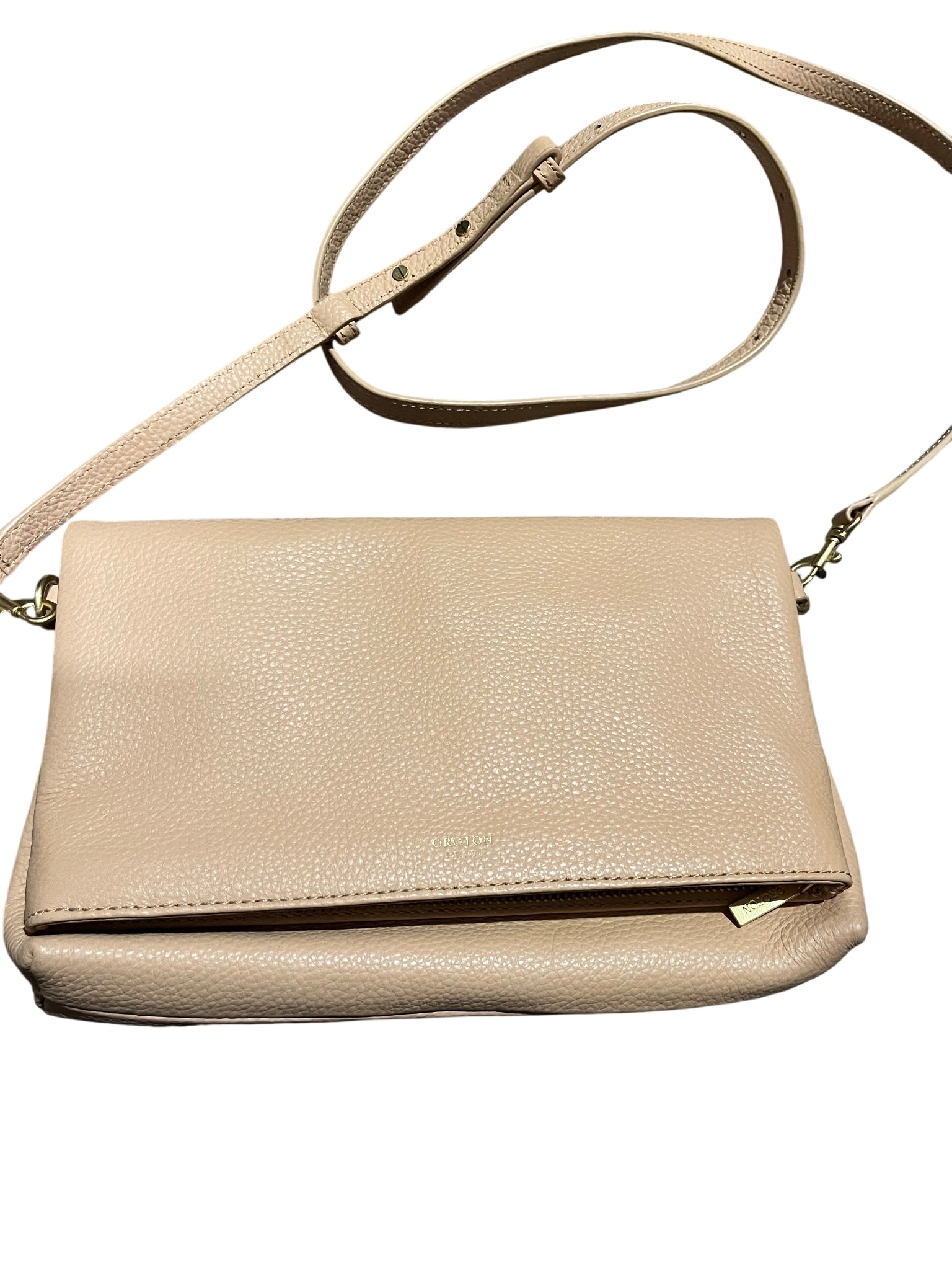 Oroton Pebbled Leather Crossbody Bag Beige - Image 1