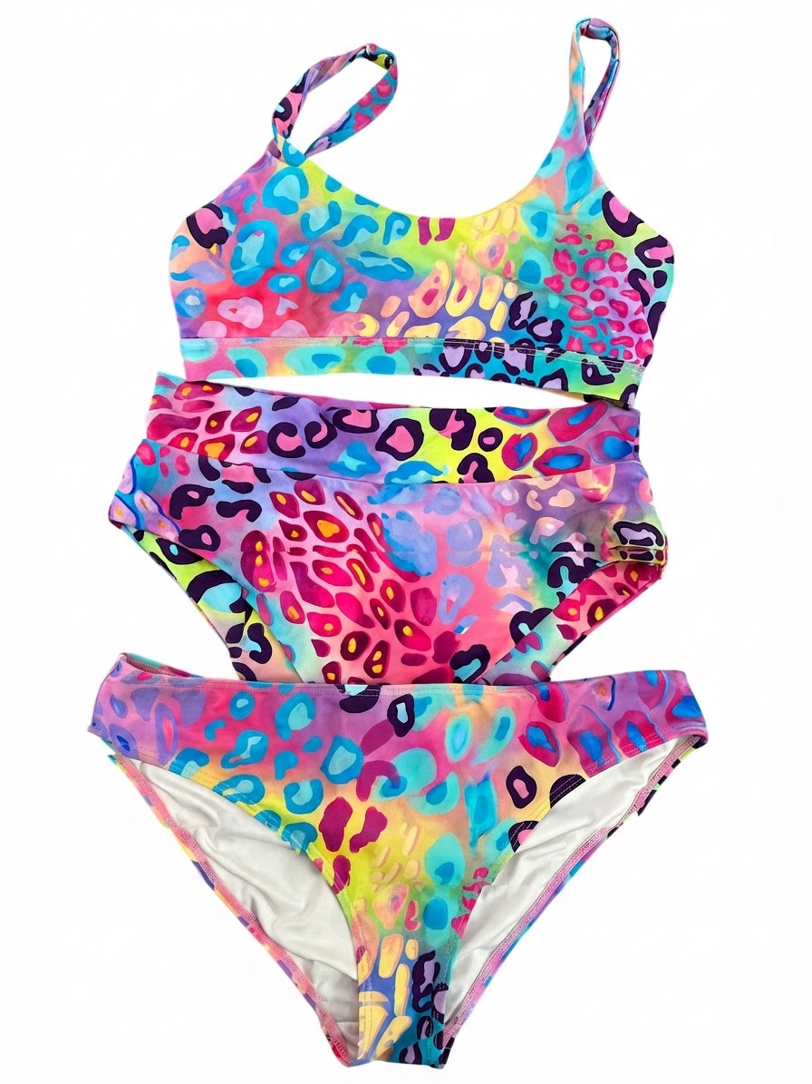 INFAMOUS Neon Rainbow Leopard Print Bikini Set - Image 1