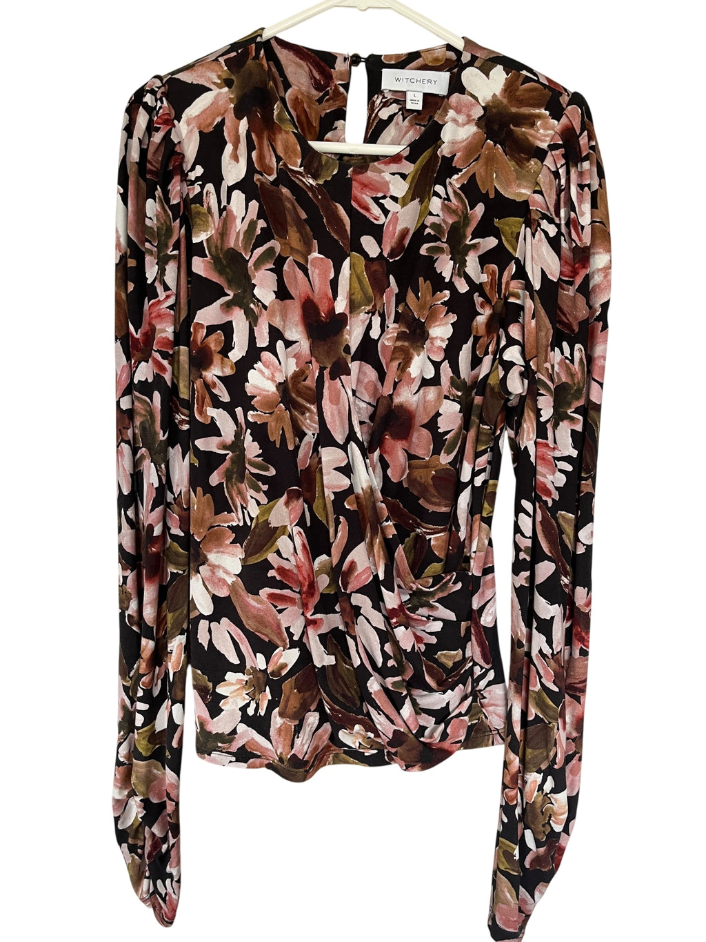 Witchery Floral Long Sleeve Wrap Top Size L - Image 1