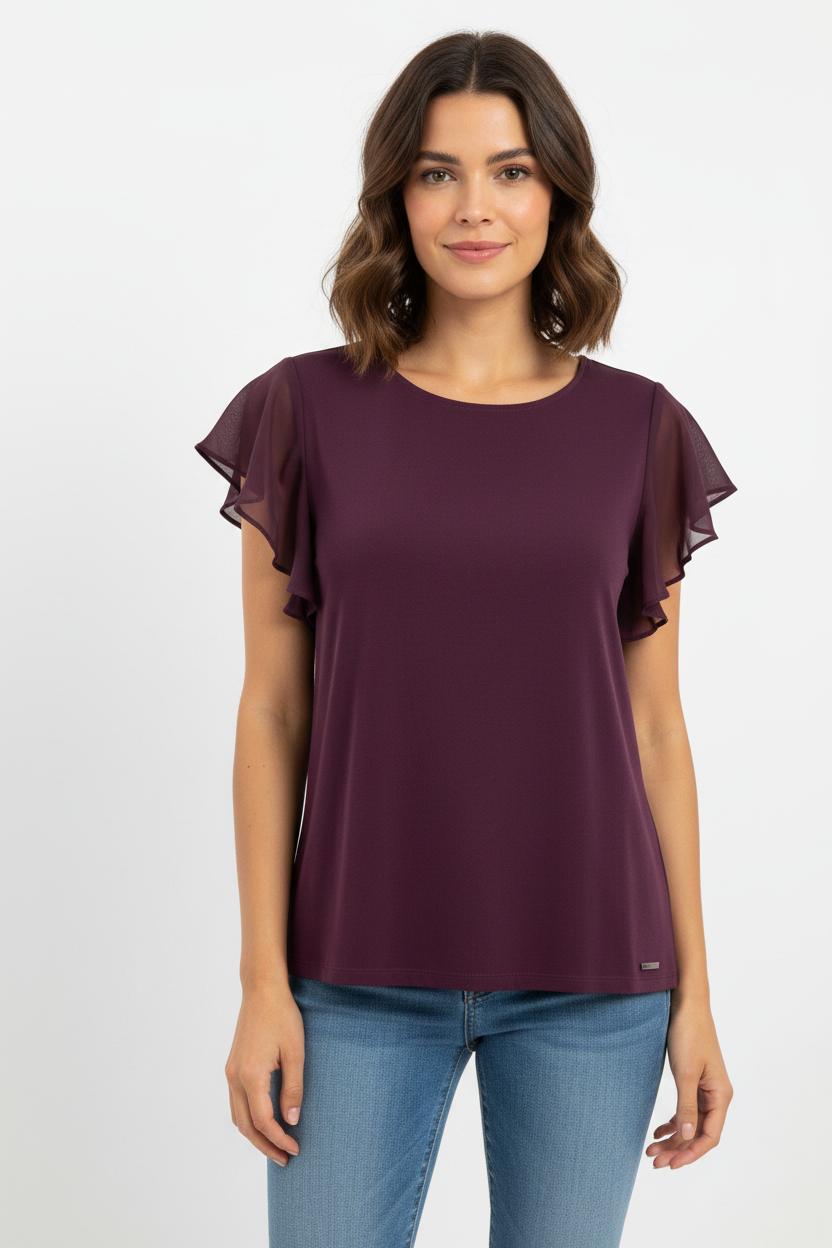 Calvin Klein Women's Purple Flutter Sleeve Blouse