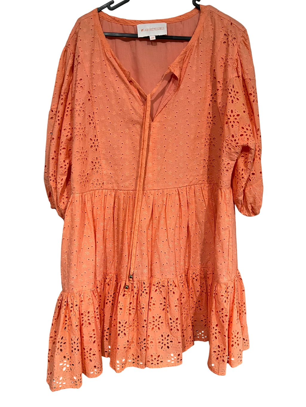 #LABOHÈMEGIRLS Orange Eyelet Tiered Tunic Dress - Image 1