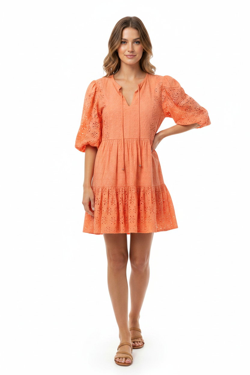 #LABOHÈMEGIRLS Orange Eyelet Tiered Tunic Dress