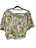 HOLIDAY TRADING Pink and Green Floral Off-the-Shoulder Blossom Top - Image 1