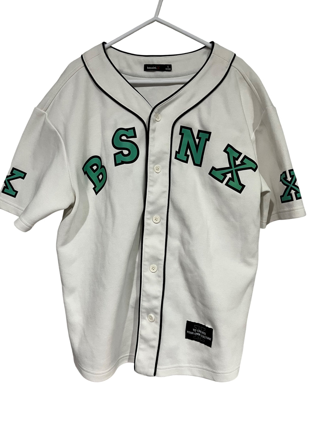 Bossini.X Baseball Jersey Shirt White Green Size S - Image 1