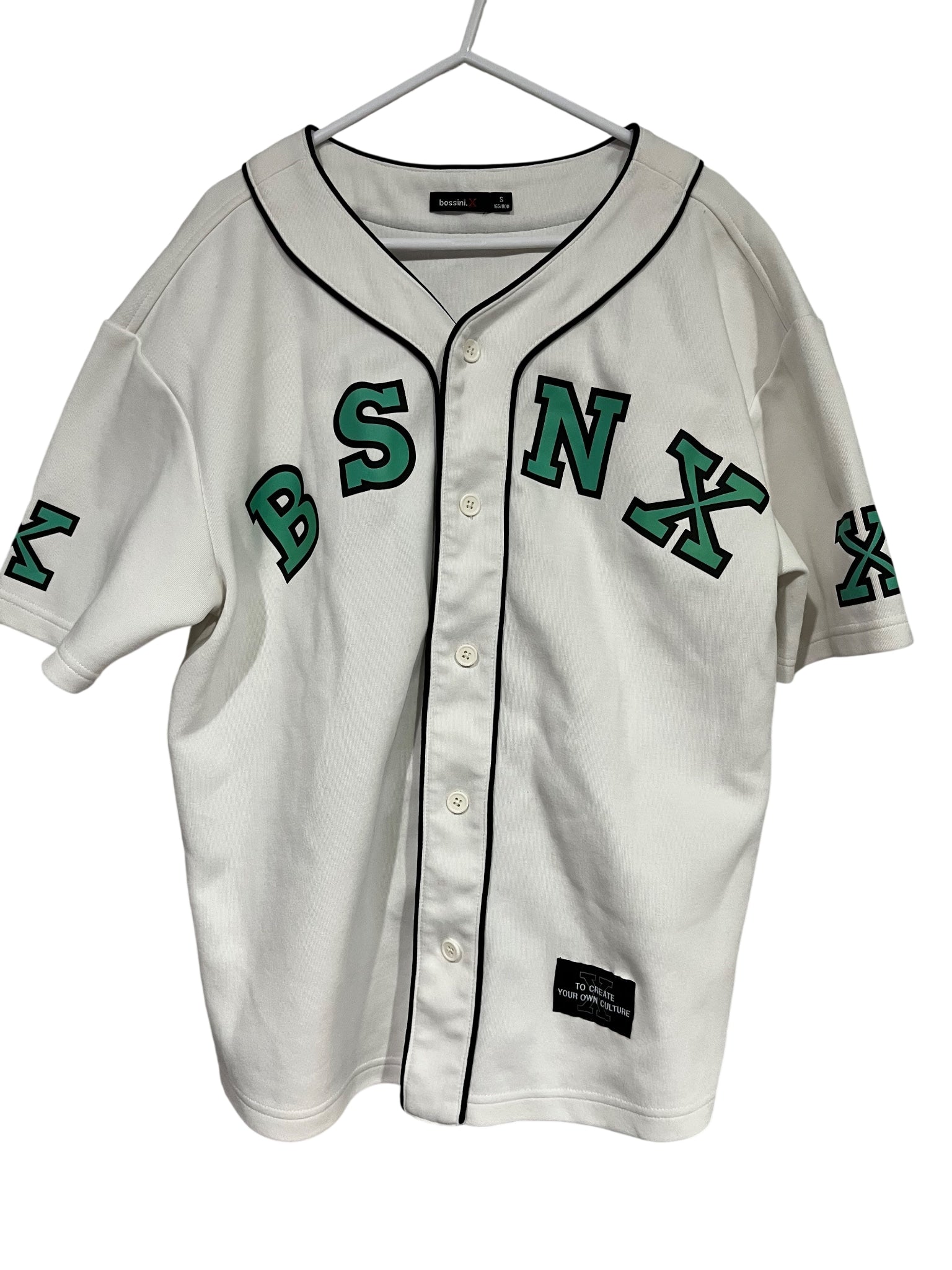 Bossini.X Baseball Jersey Shirt White Green Size S - Image 1