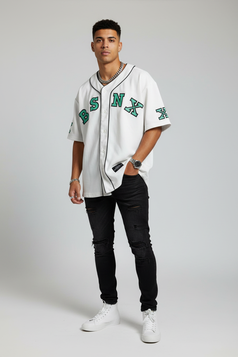 Bossini.X Baseball Jersey Shirt White Green Size S