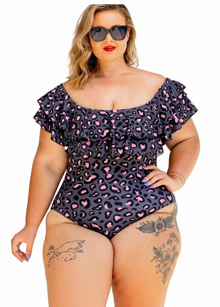 Infamous Swim Miranda One Piece Swimsuit Stone Leopard XL - Image 1