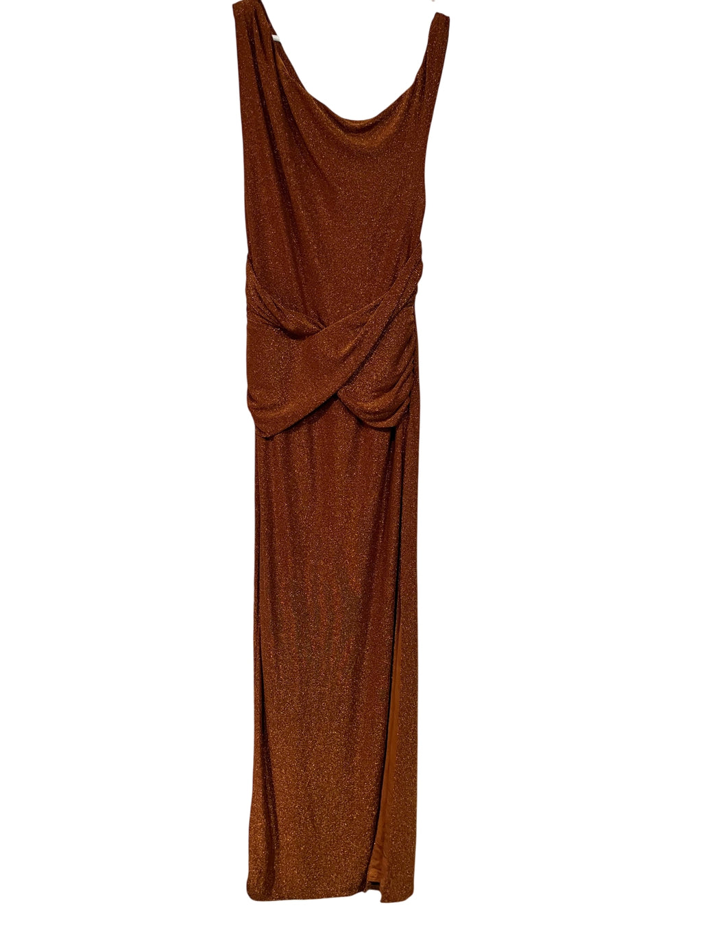 BWLDR Metallic Copper One-Shoulder Draped Maxi Dress Size 10 RRP $249 - Image 1