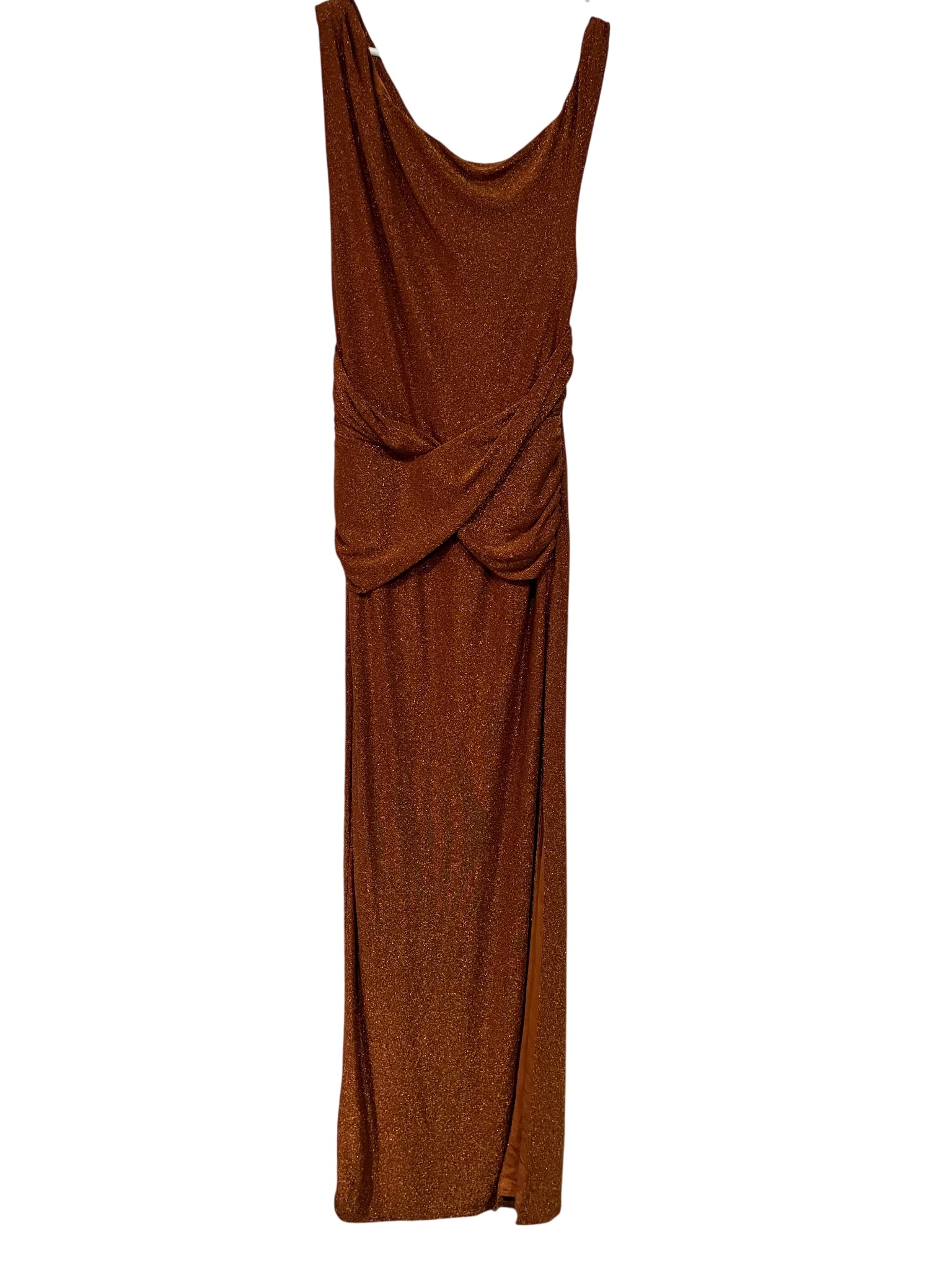BWLDR Metallic Copper One-Shoulder Draped Maxi Dress Size 10 RRP $249 - Image 1