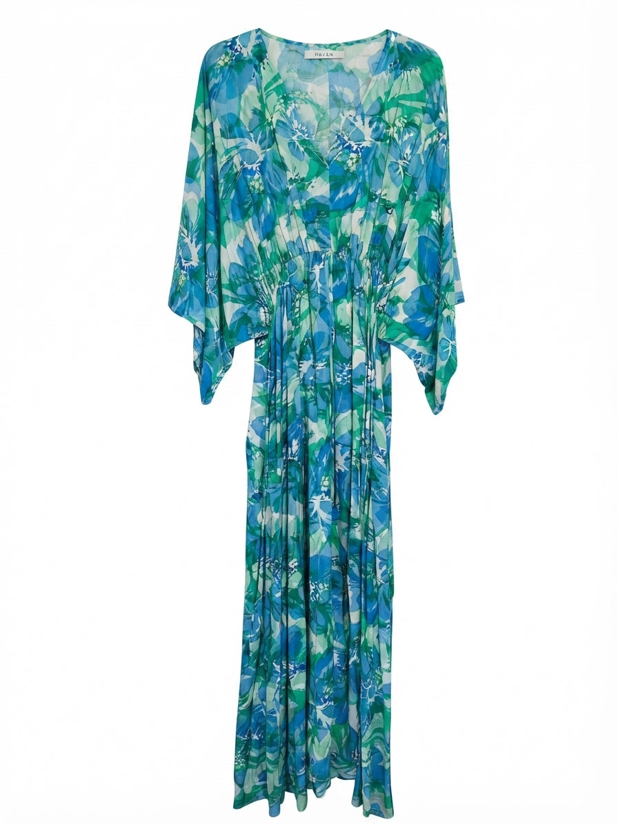 Haven Blue And Green Floral Kaftan Maxi Dress - Image 1