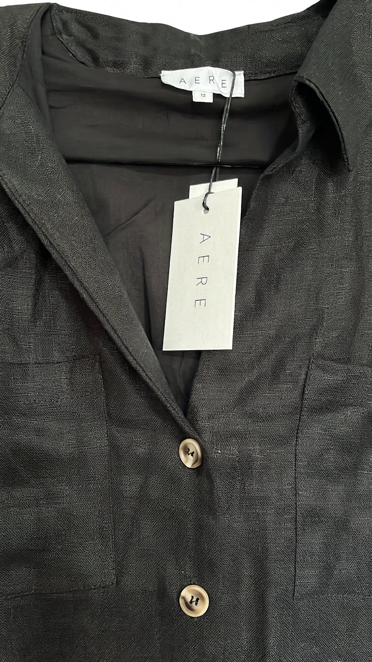 AERE Textured Button-Down Shirt Dress Black Size 12 New With Tags - Image 1