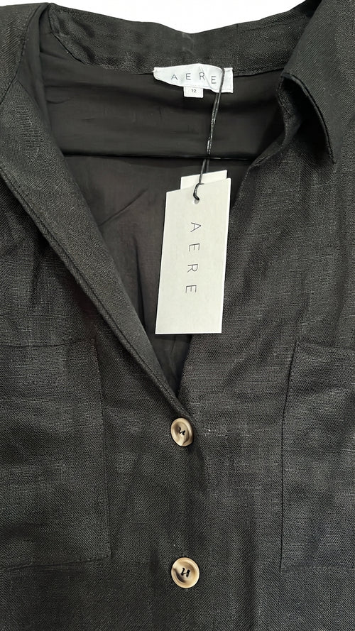 AERE Textured Button-Down Shirt Dress Black Size 12 New With Tags - Image 1