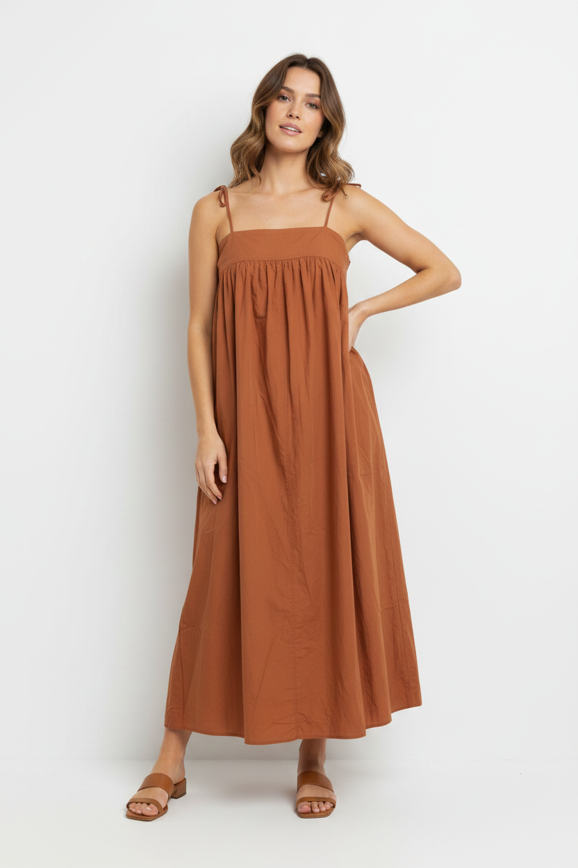 Daisy Says Gathered Midi Dress In Rust Size M