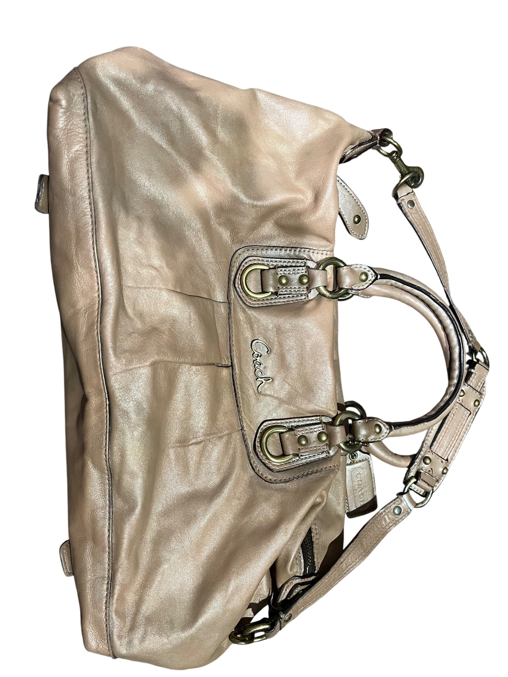 Coach Metallic Gold Leather Satchel Handbag - Image 1