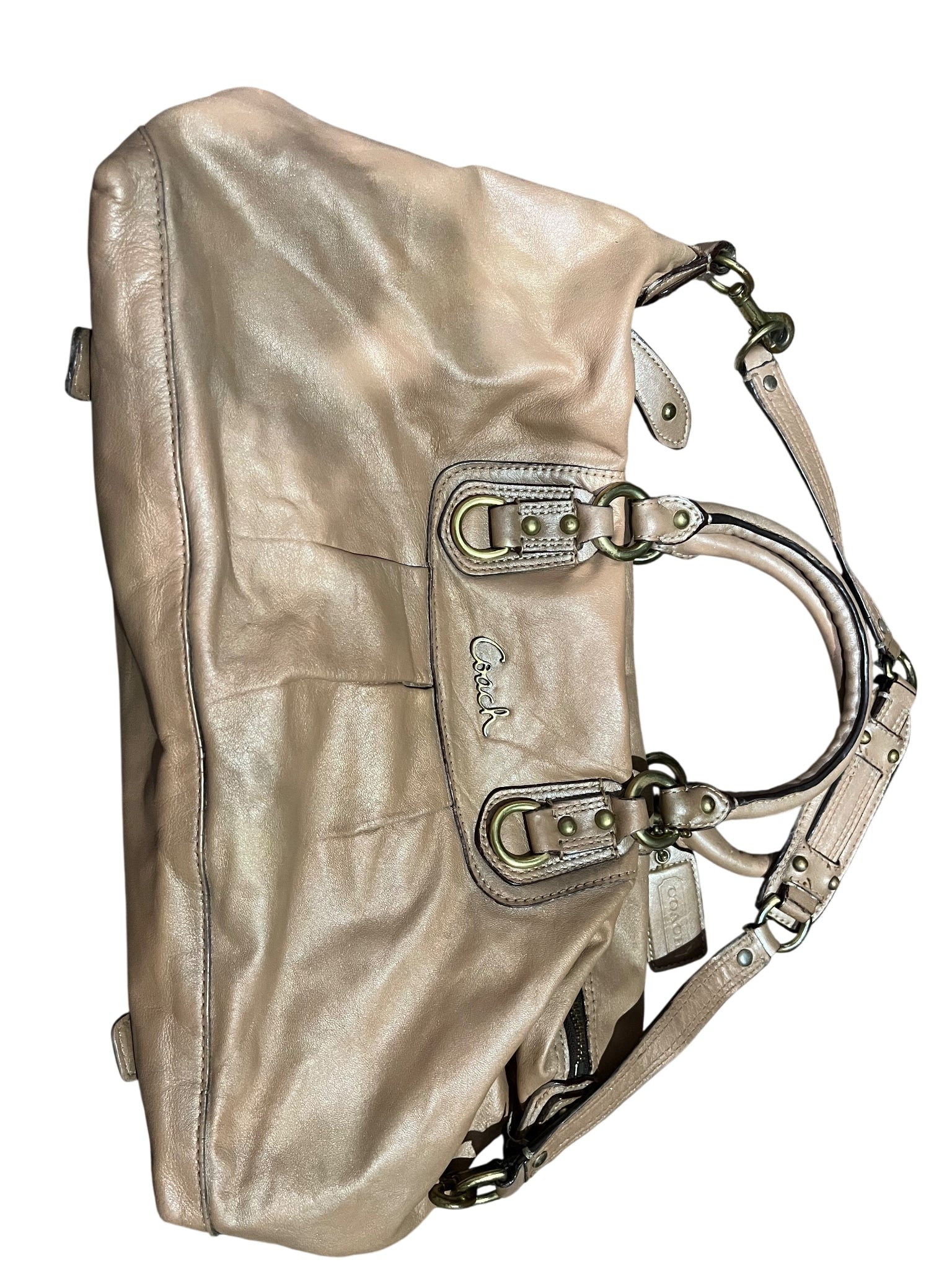 Coach Metallic Gold Leather Satchel Handbag - Image 1