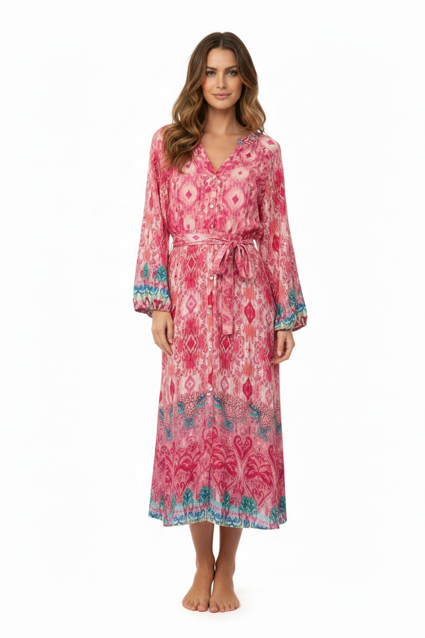 Hammock & Vine Pink Multi-Colored Printed Button-Down Tunic Dress