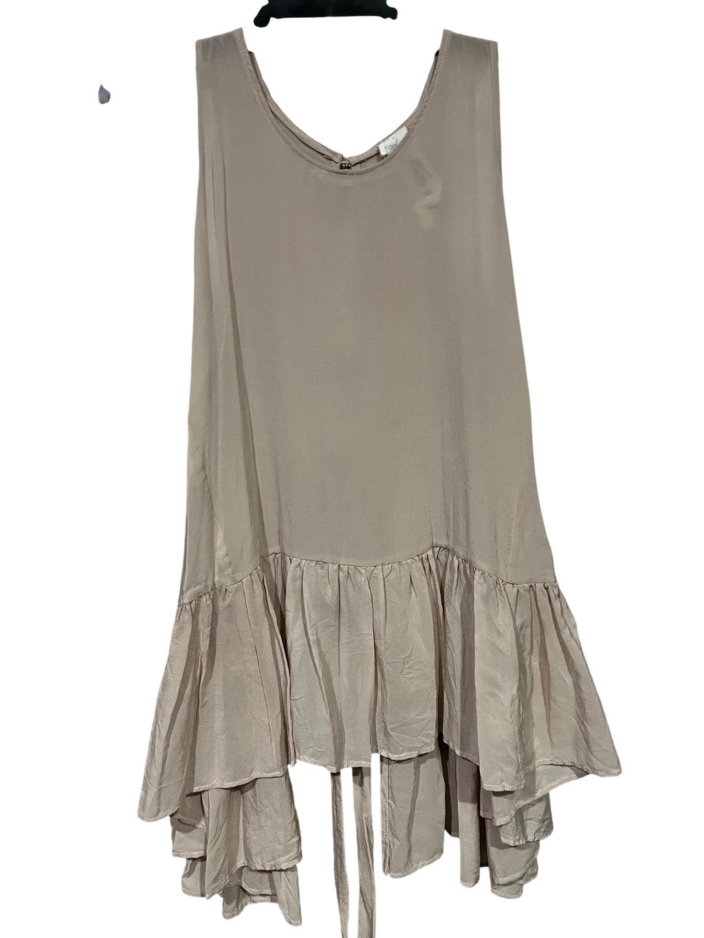 M.A. Dainty Silk Sleeveless Ruffle Hem Tunic Top Beige Size 8 - Image 1