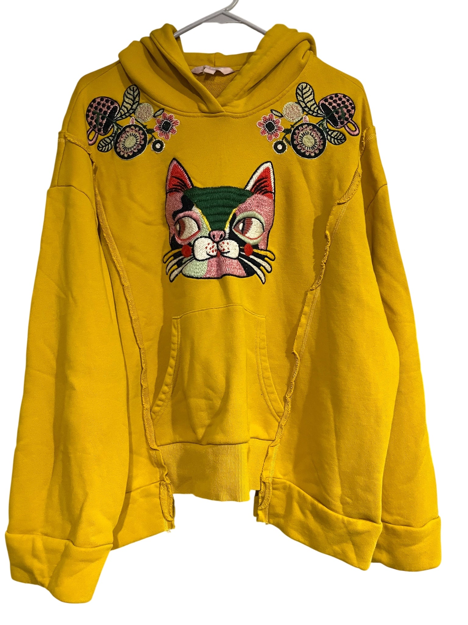COLOR MIKIBANA Yellow Cat Embroidered Hoodie - Image 1