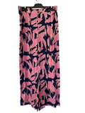 Fria Women's Navy And Pink Abstract Print Wide Leg Trousers Size 14 - Image 1