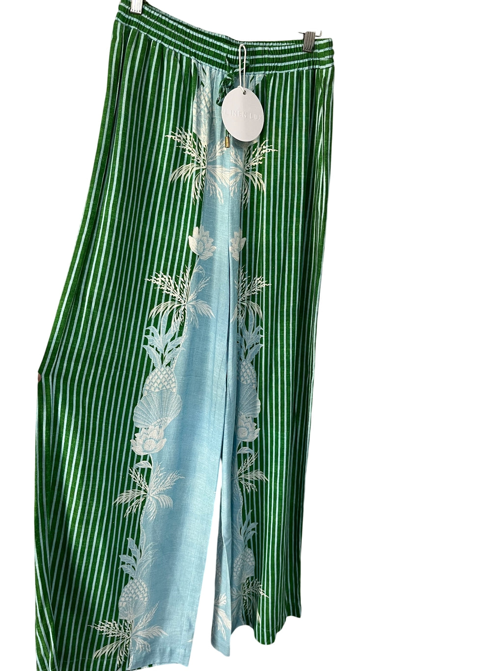 Ebby and I Bellini Wide Leg Pants Green Tropical Print - Image 1