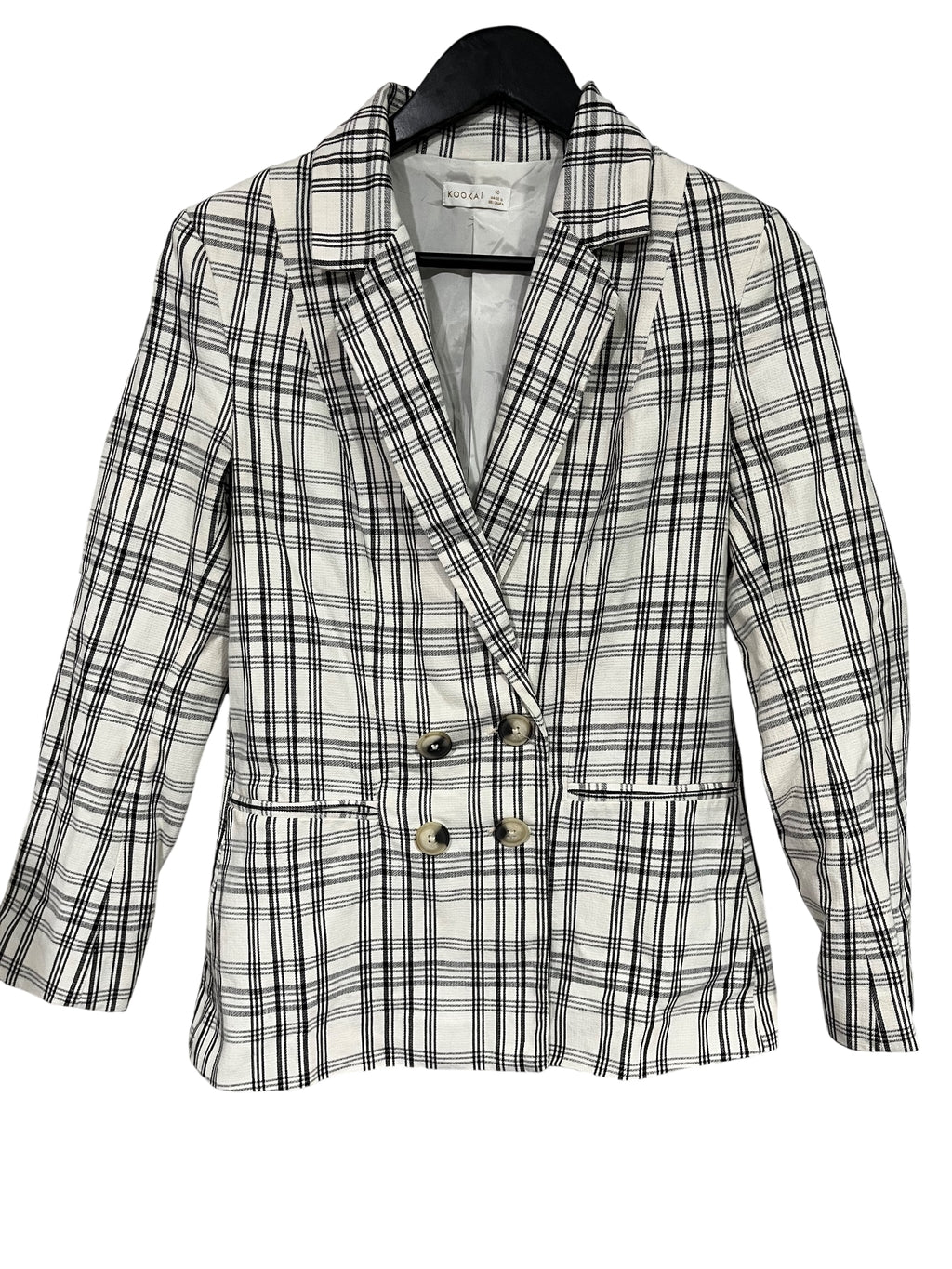 KOOKAÏ Women's Double-Breasted Plaid Blazer Jacket - Image 1