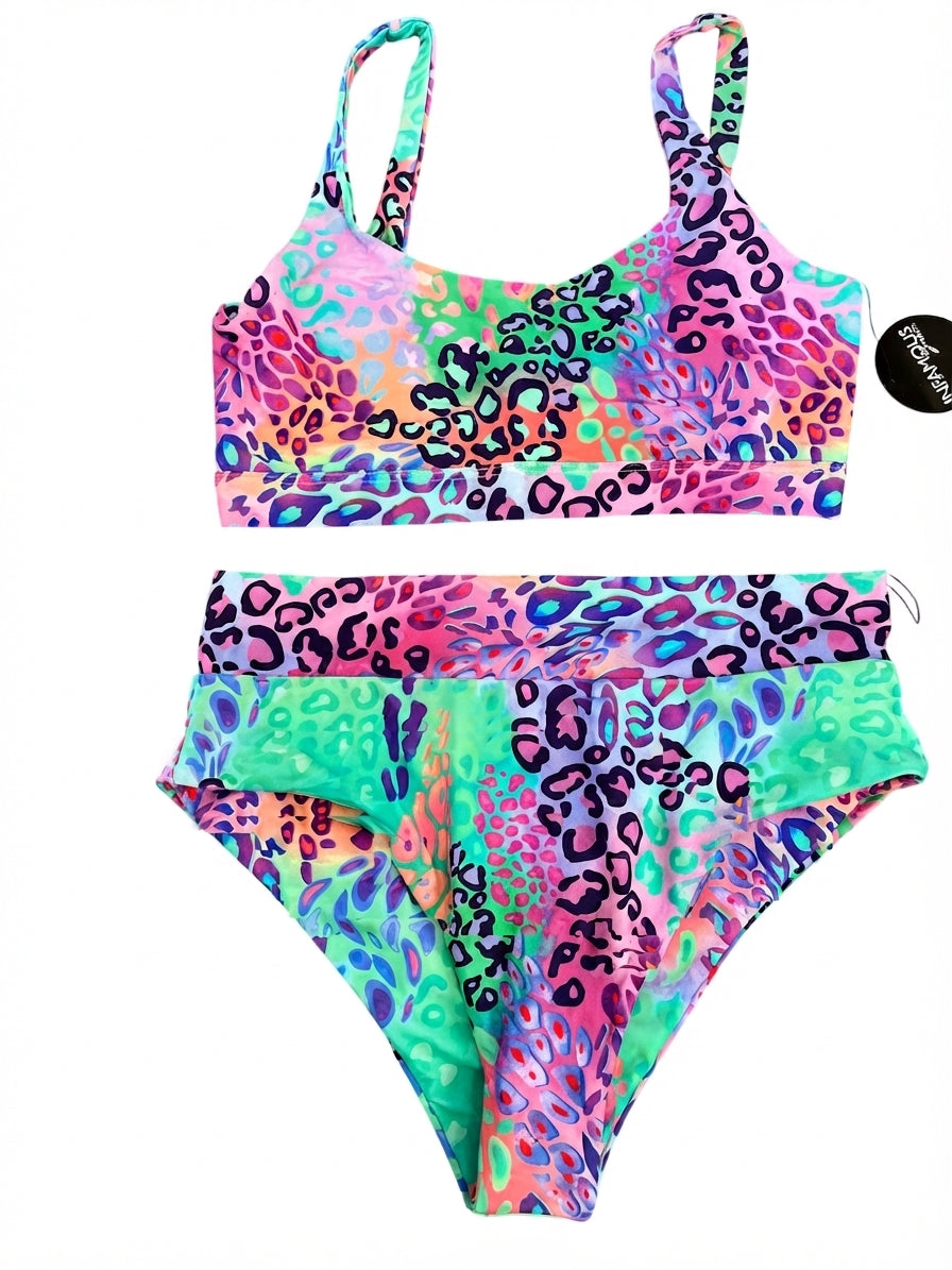INFAMOUS Neon Leopard Print Bikini Set XL/XXL - Image 1
