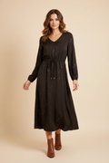 Talisman Black Floral Jacquard Long Sleeve Midi Dress