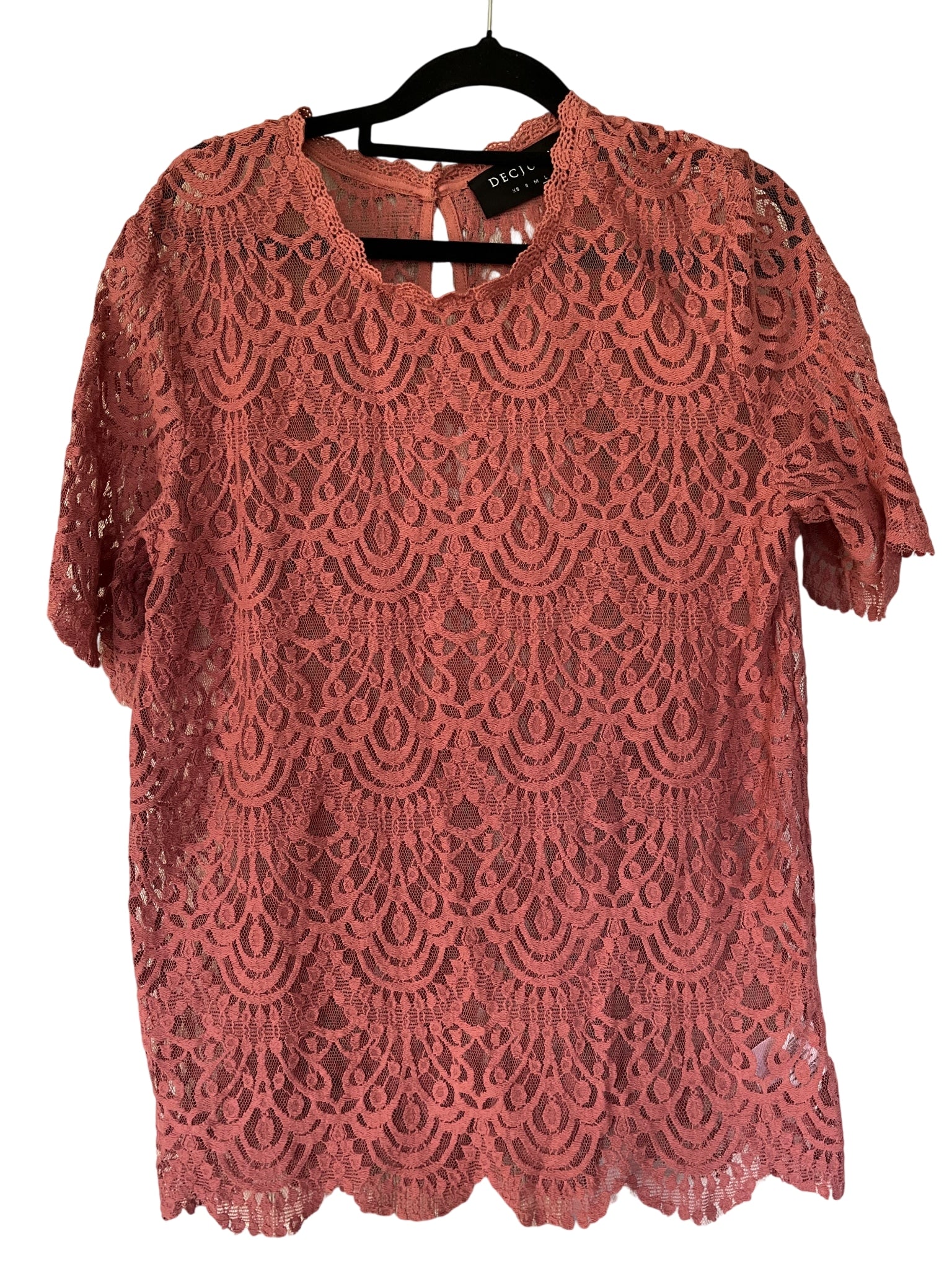 DECJUBA Dusty Rose Lace Short Sleeve Blouse Size L - Image 1