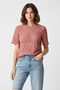DECJUBA Dusty Rose Lace Short Sleeve Blouse Size L