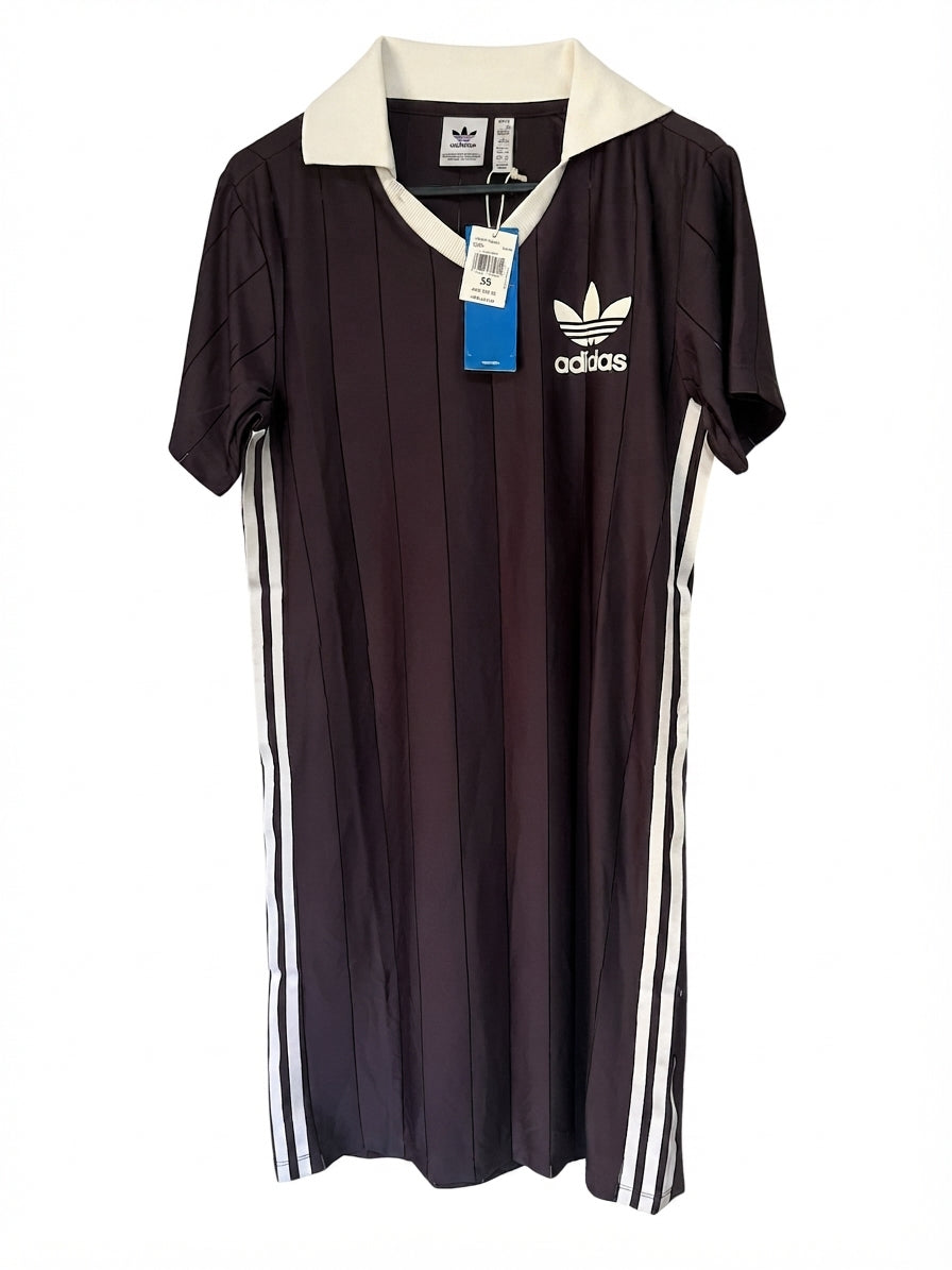 Adidas Originals Pinstripe Polo Dress Black White XS - Image 1