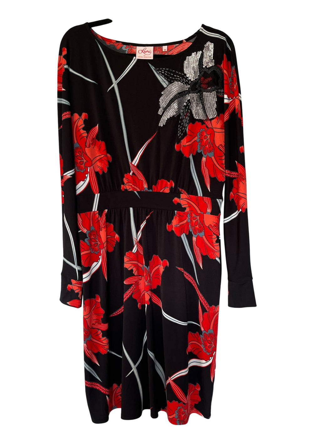Leona Edmiston Floral Sequin Embellished Long Sleeve Dress Size 12 - Image 1