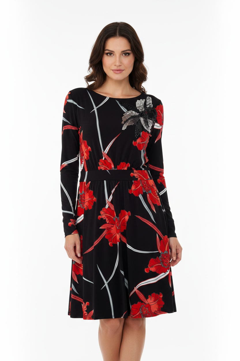 Leona Edmiston Floral Sequin Embellished Long Sleeve Dress Size 12