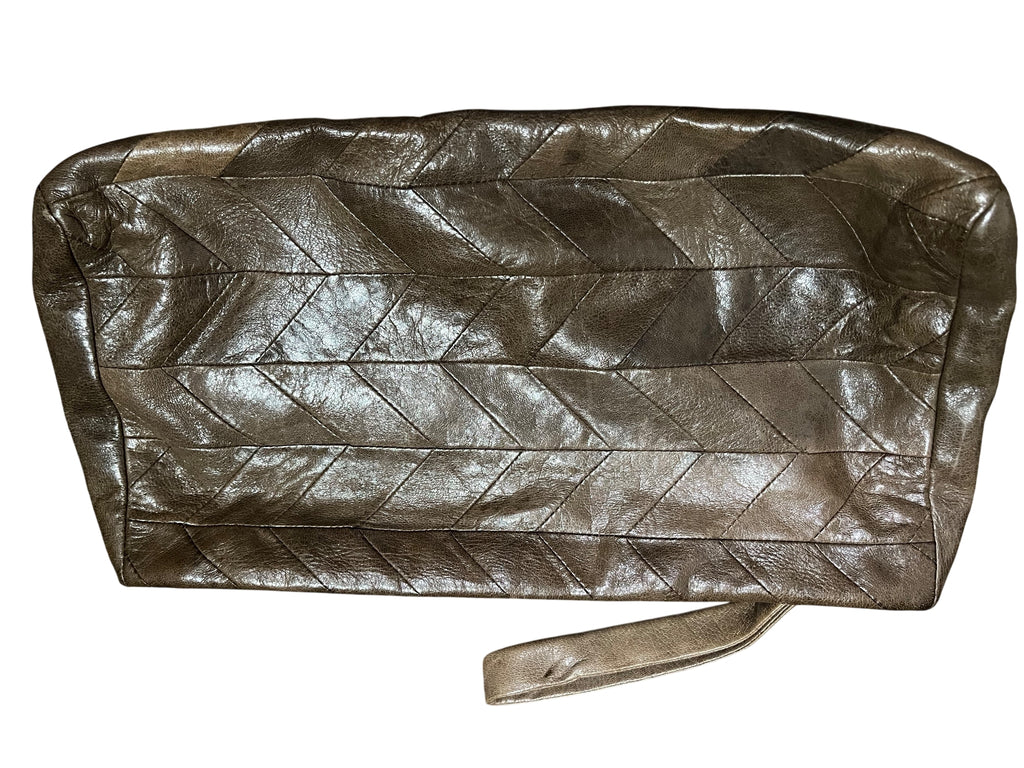 Vintage Oroton Leather Chevron Quilted Wristlet Clutch Bronze - Image 1