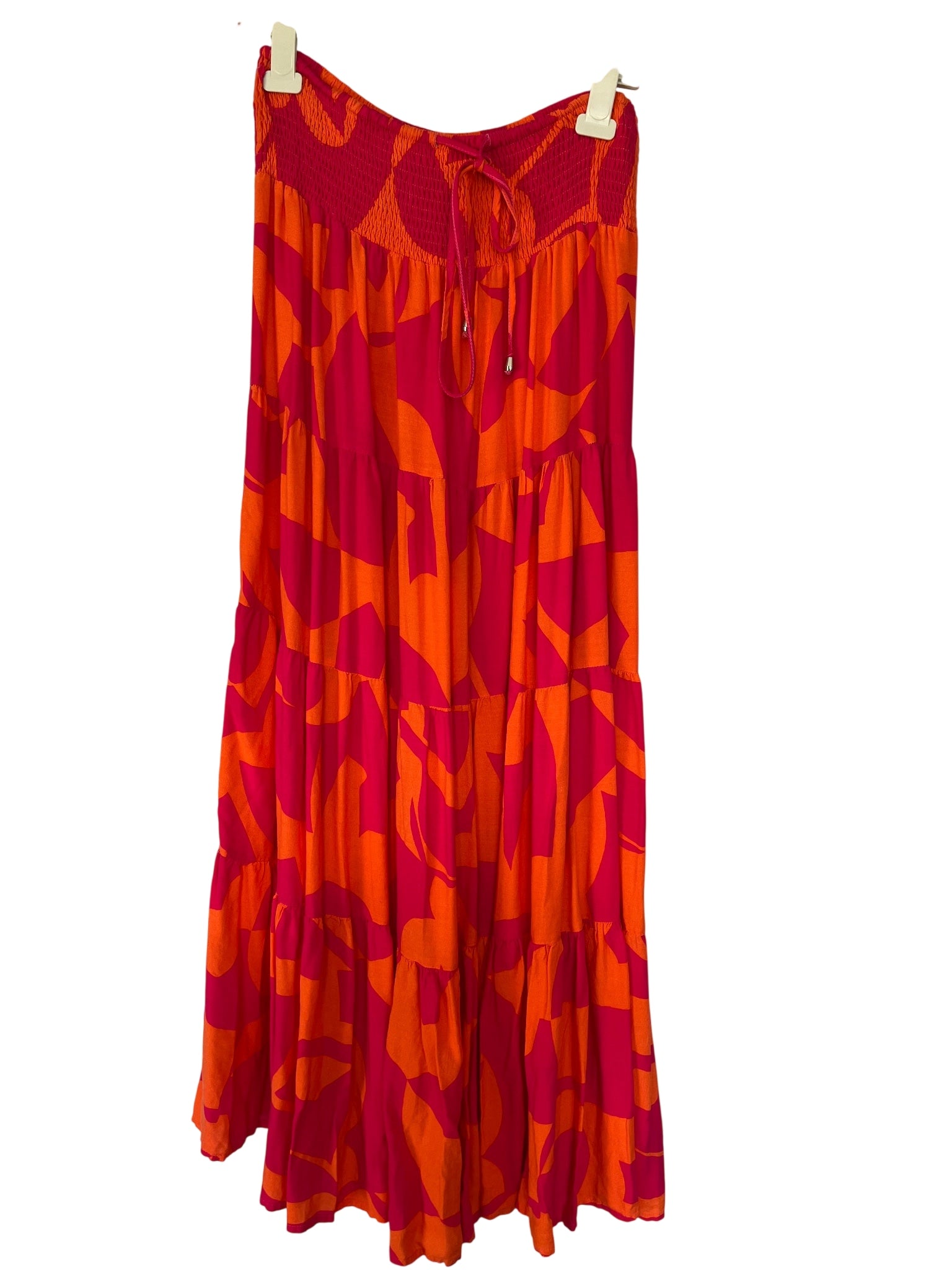 NEW U COLLECTION Pink And Orange Abstract Tiered Maxi Skirt - Image 1