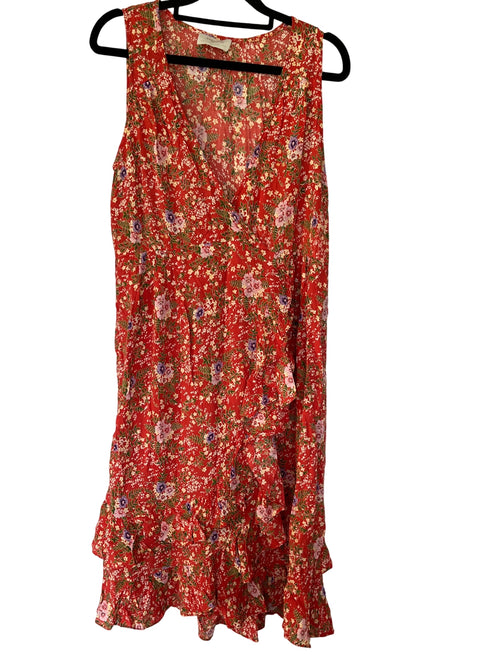 Auguste Red Floral Sleeveless Ruffle Hem Dress - Image 1