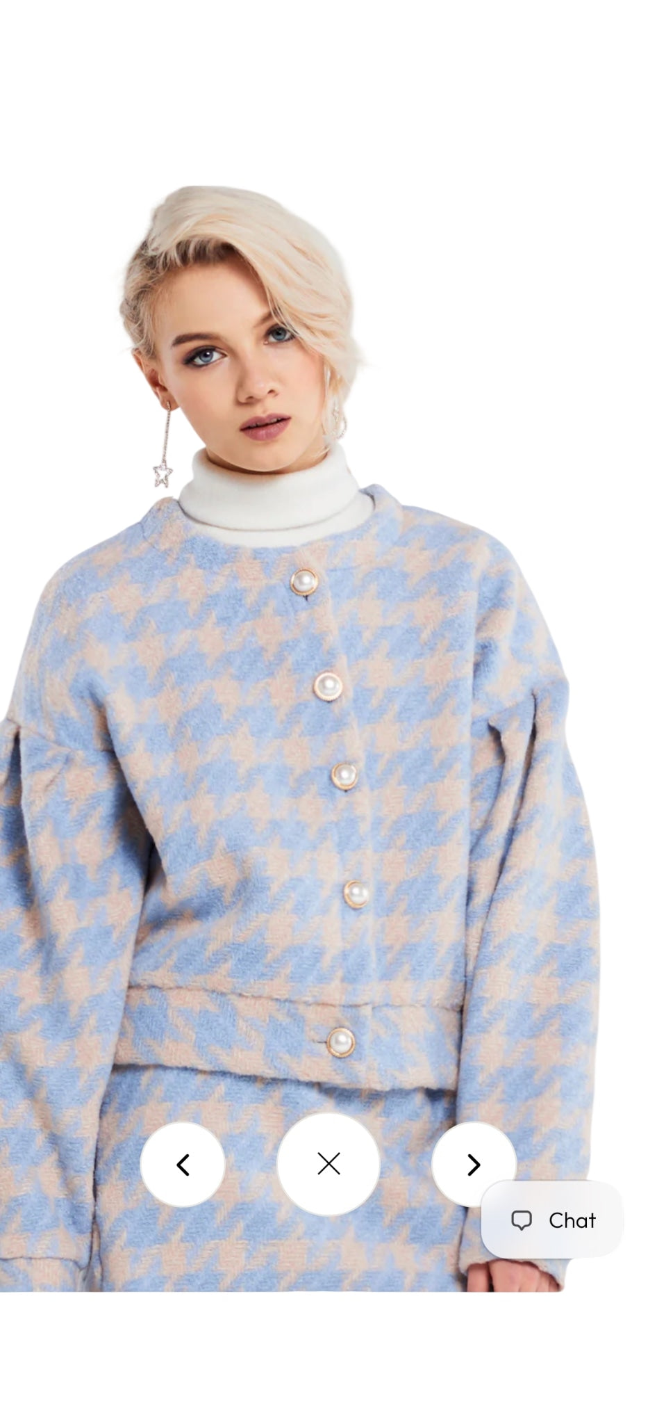 Storets Blue and Beige Houndstooth Cropped Jacket Size M - Image 1