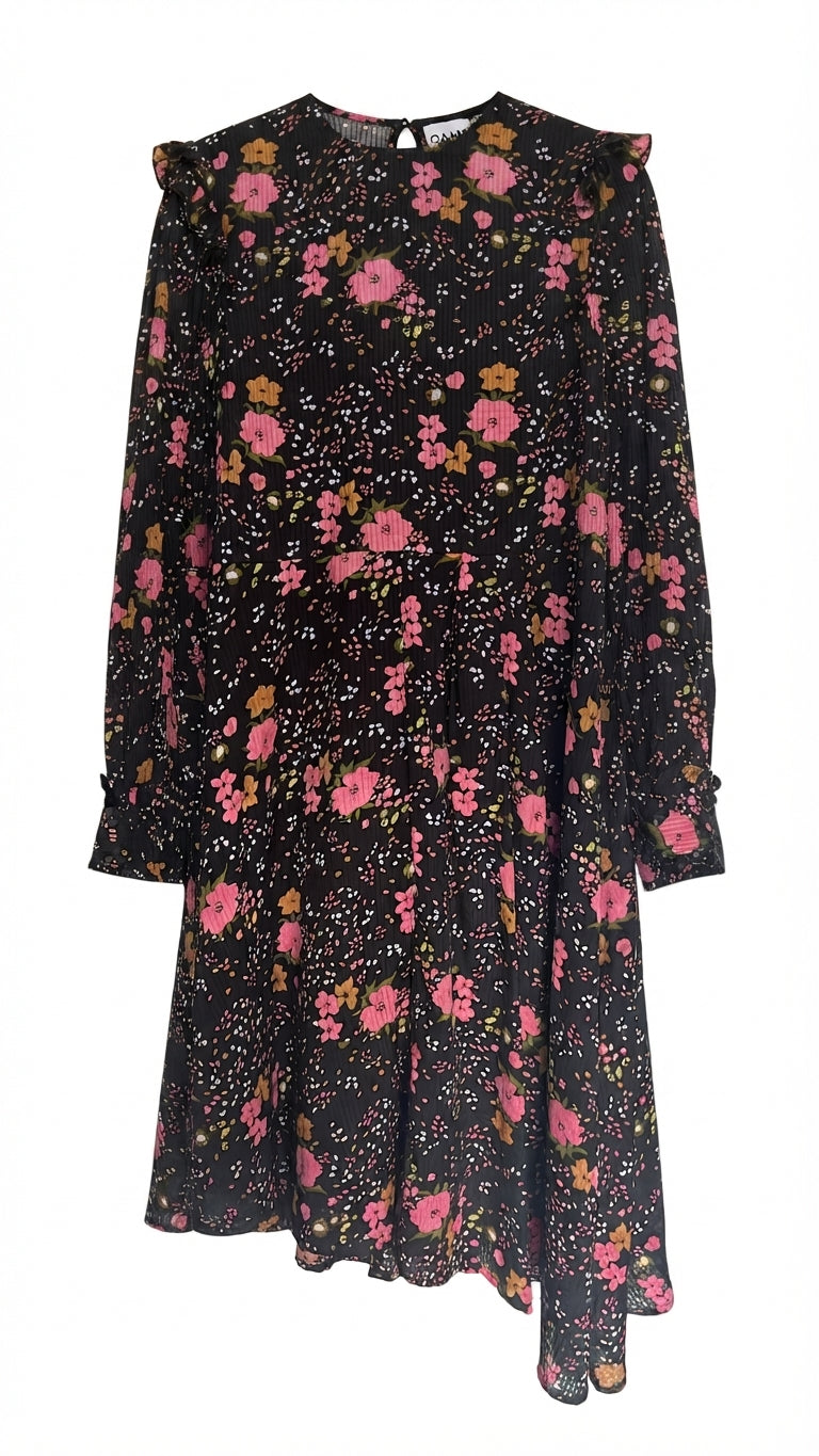 YAS Black Floral Pleated Georgette Dress - Image 1