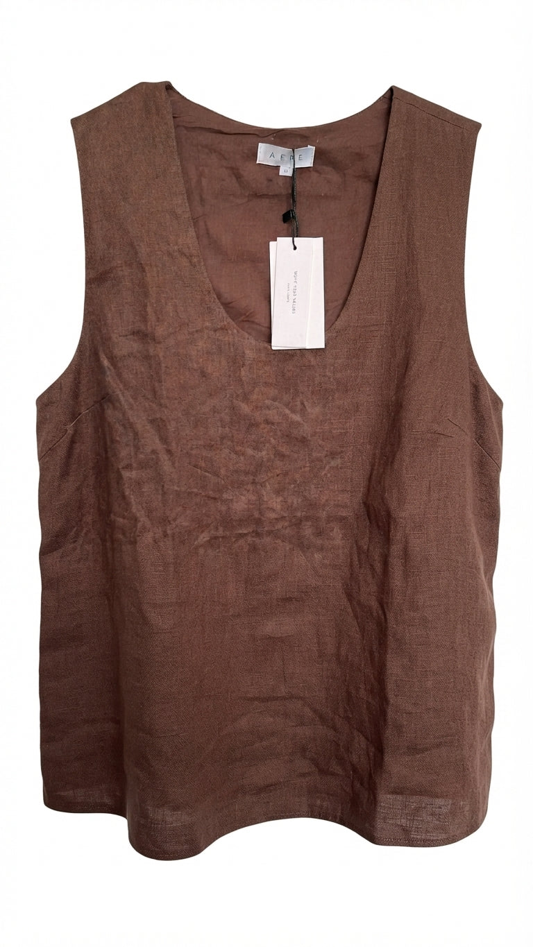 AERE Brown 100% Linen Sleeveless dress Size 12 New With Tags - Image 1