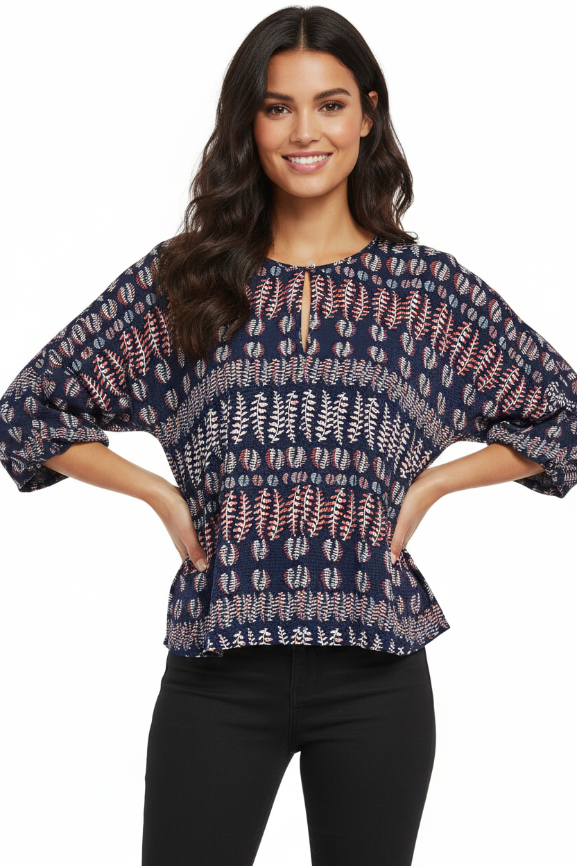 Scanlan Theodore Navy Leaf Print Blouse
