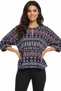 Scanlan Theodore Navy Leaf Print Blouse