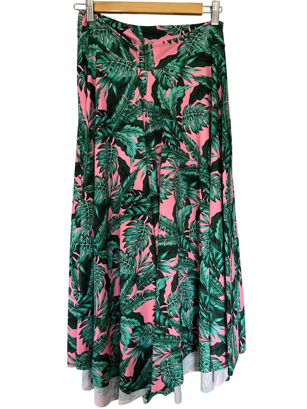 Exoticathletica Tropical Leaf Print Palazzo Pants/ Cullottes Pink Green - Image 1