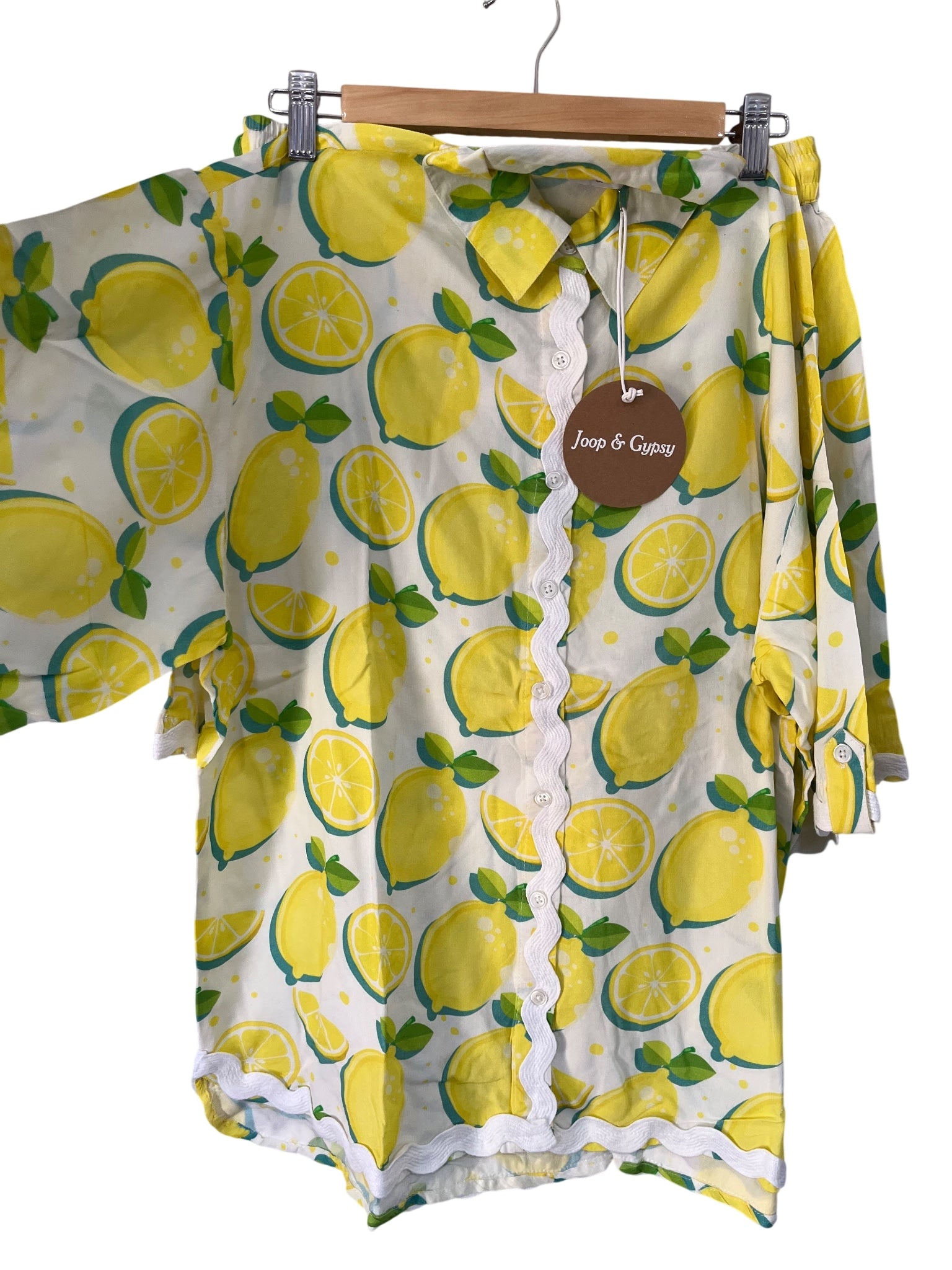 Joop & Gypsy Lemon Print Button-Down Shirt & Shorts Set Size 12 New - Image 1