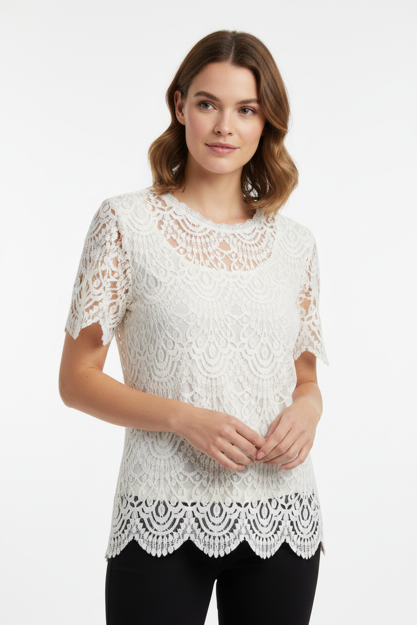 Decjuba White Lace Short Sleeve Blouse