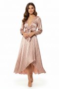 Pasduchas Pink Polka Dot Satin Tie Front Midi Dress Size 6