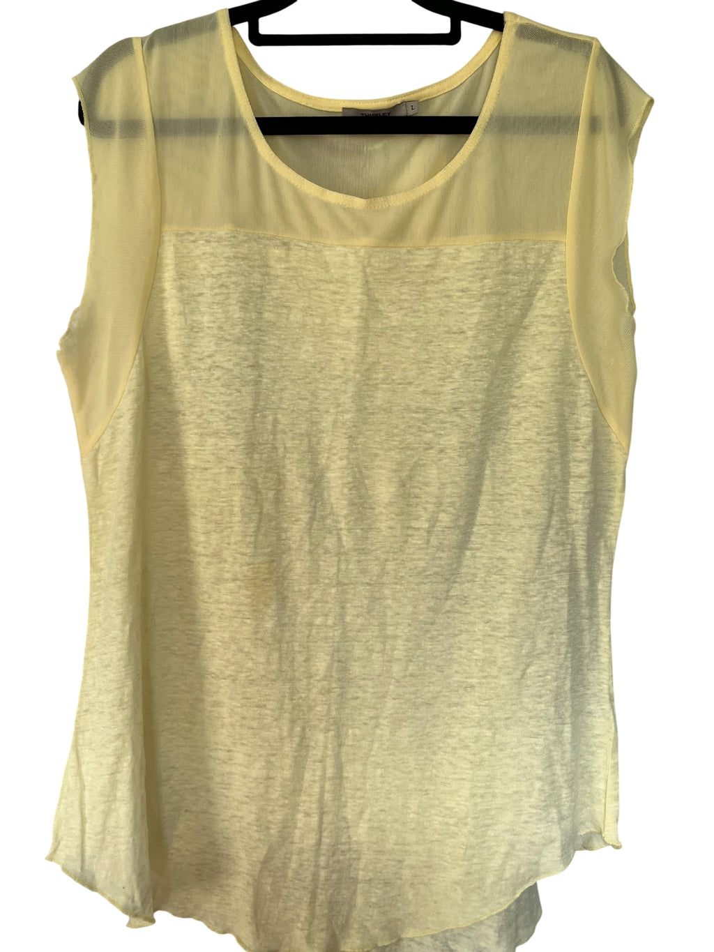 Thurley Yellow Linen Blend Mesh Panel Sleeveless Top - Image 1